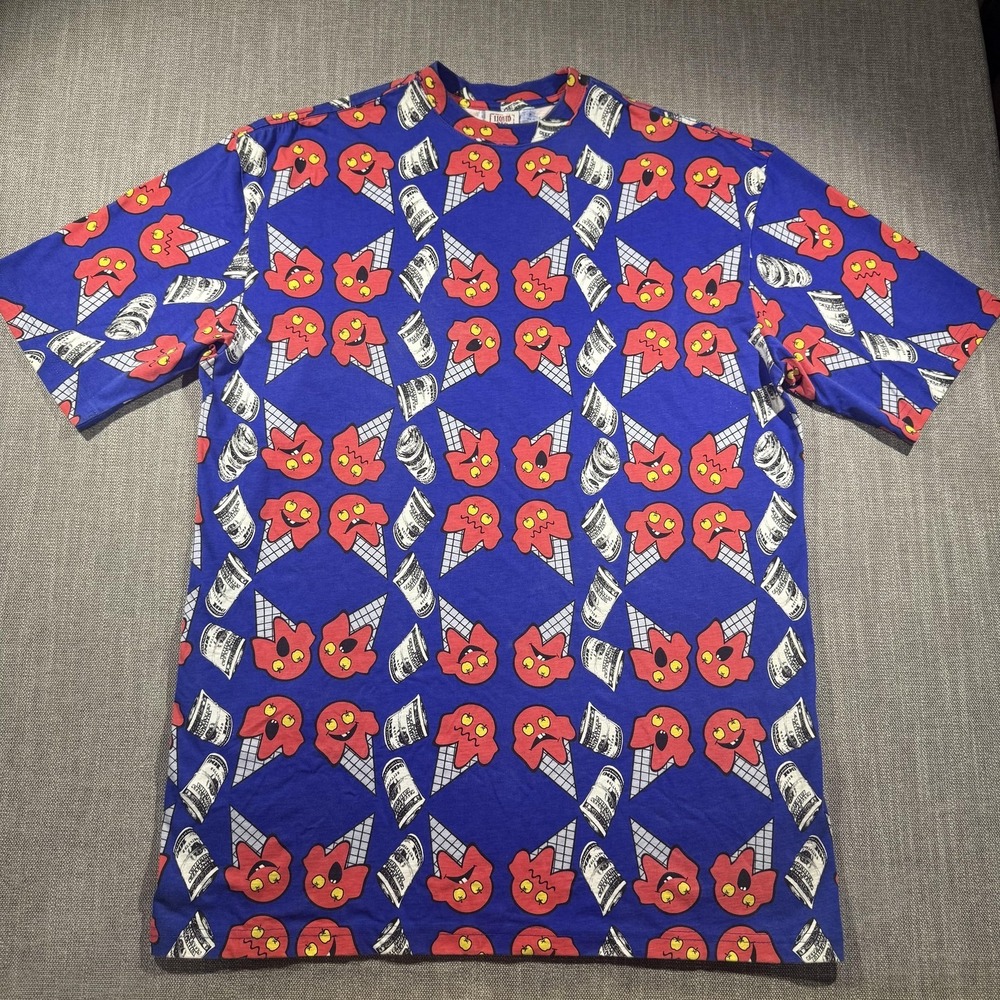 Liquid Red Shirt Mens 3XL Blue Ice Cream & Bankroll AOP Y2K Streetwear Made USA